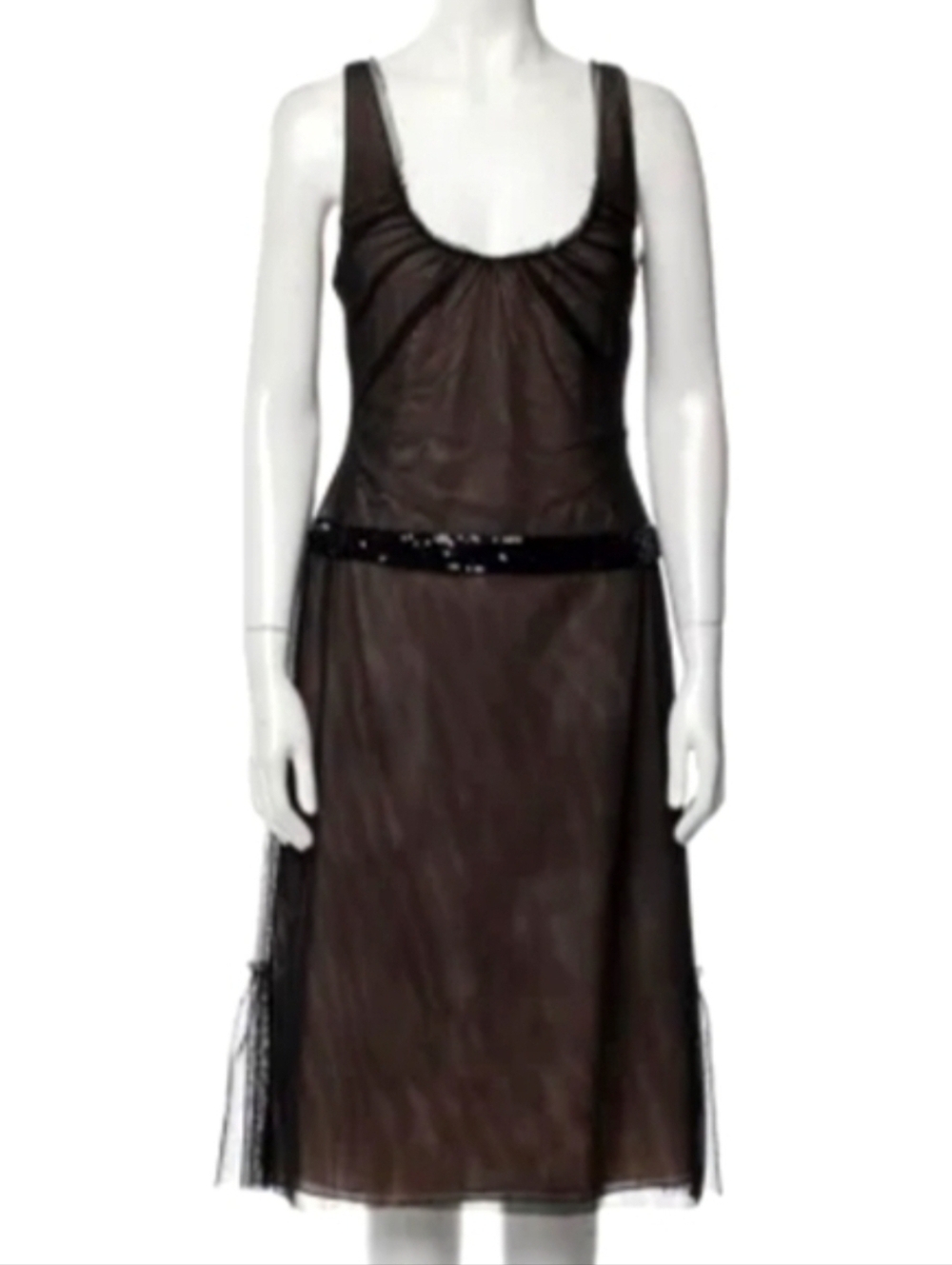 Vera Wang Gothic Black Sheer Mesh Dress Whimsygoth Glam Goth LBD Sequins Raw Hem